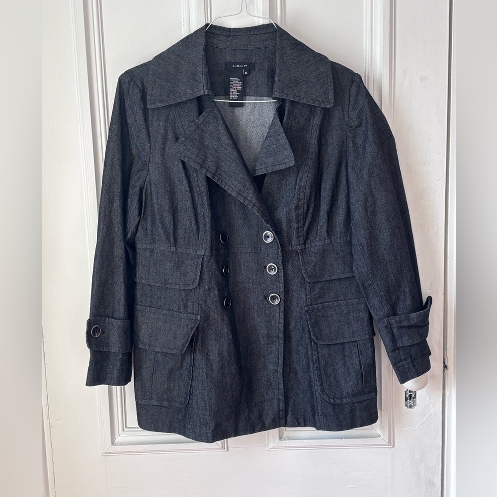 Women’s Light Black Cotton Denim Double Breasted Blazer Style Jean Jacket SizeXL